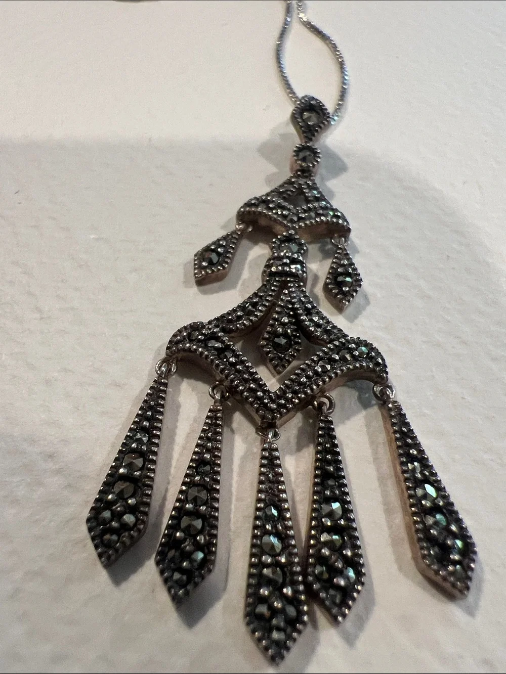 Judith Jack Sterling Silver Black Marcasite Chandelier Pendant Necklace